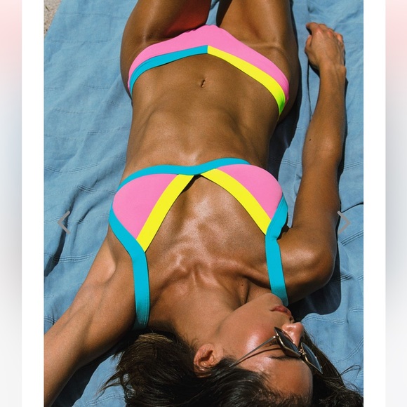 NWT OneOne Swimwear Bikini SET Martinica Pink Blue Yellow Neon Jesse Kameron New - Picture 3 of 12